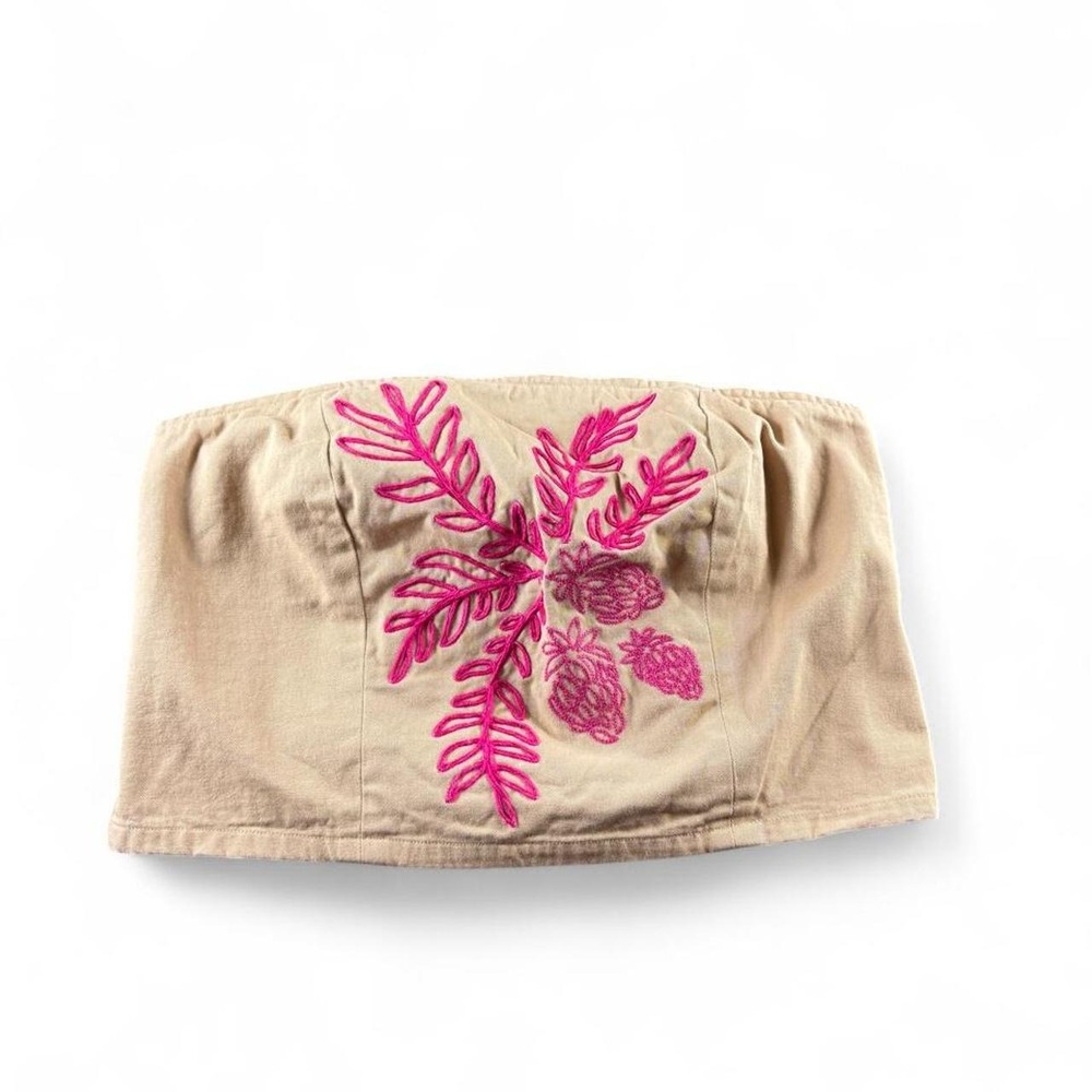 Anthropologie Maeve Pink / Tan Embroidered Strapless Crop Top